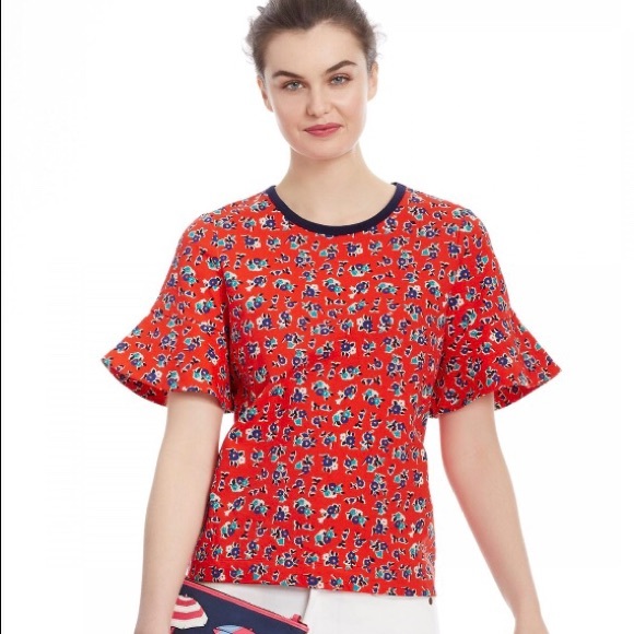 Draper James Tops - Draper James Georgia Ruffle Floral Tee Size Large